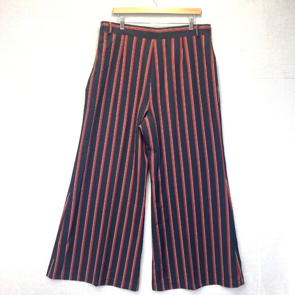 Insight Wide Leg Pants Womens 16 Navy Red Stripe High Rise Stretch Flowy Office - Picture 2 of 15